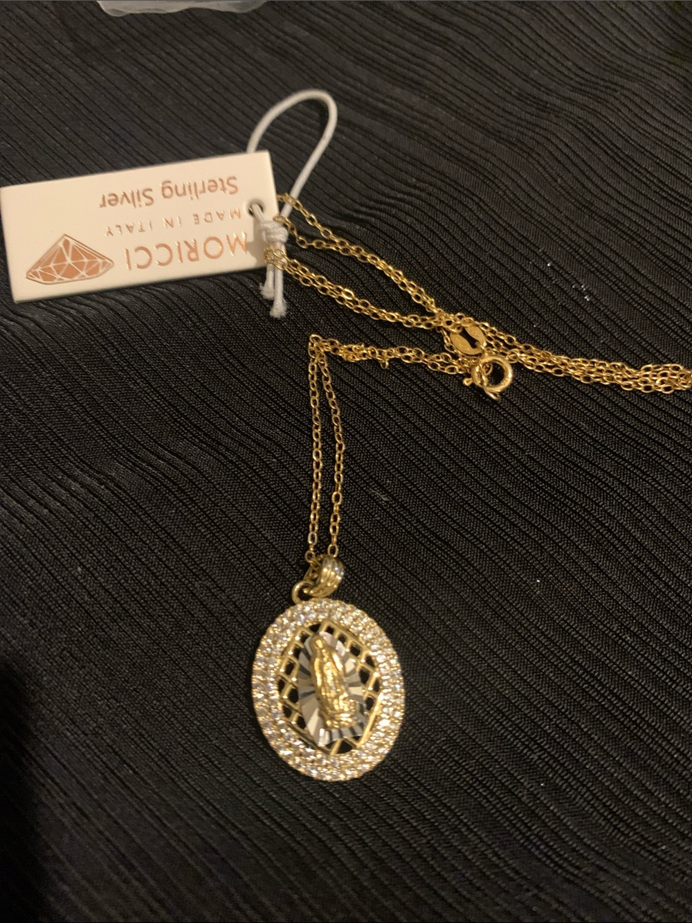Gold Miraculous Medal Pendant Necklace with Crystal Halo